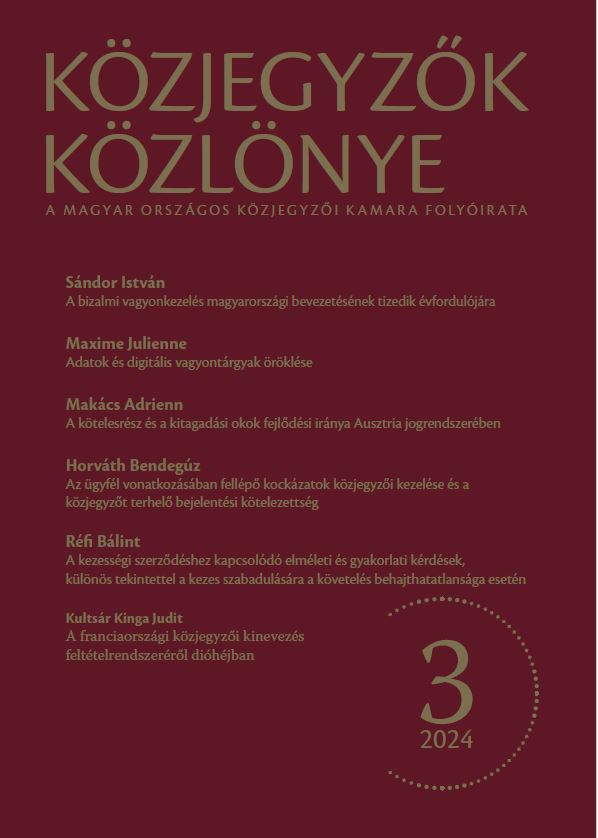 Közjegyzők Közlönye 2024 borítókép